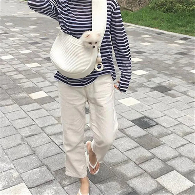 Pet Backpack Comfort Handmade Dog Bag Pet Kitten Carrier Outdoor Travel Breathable One Shoulder Crossbody Bag Supplies