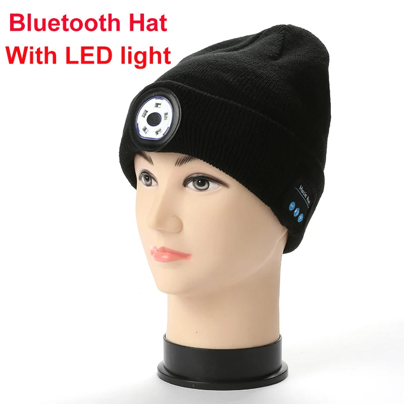 Warm Beanie Bluetooth 5.0 LED Hat Wireless Stereo Headset Music Player with MIC for Handsfree Support Dimming Rechargeable