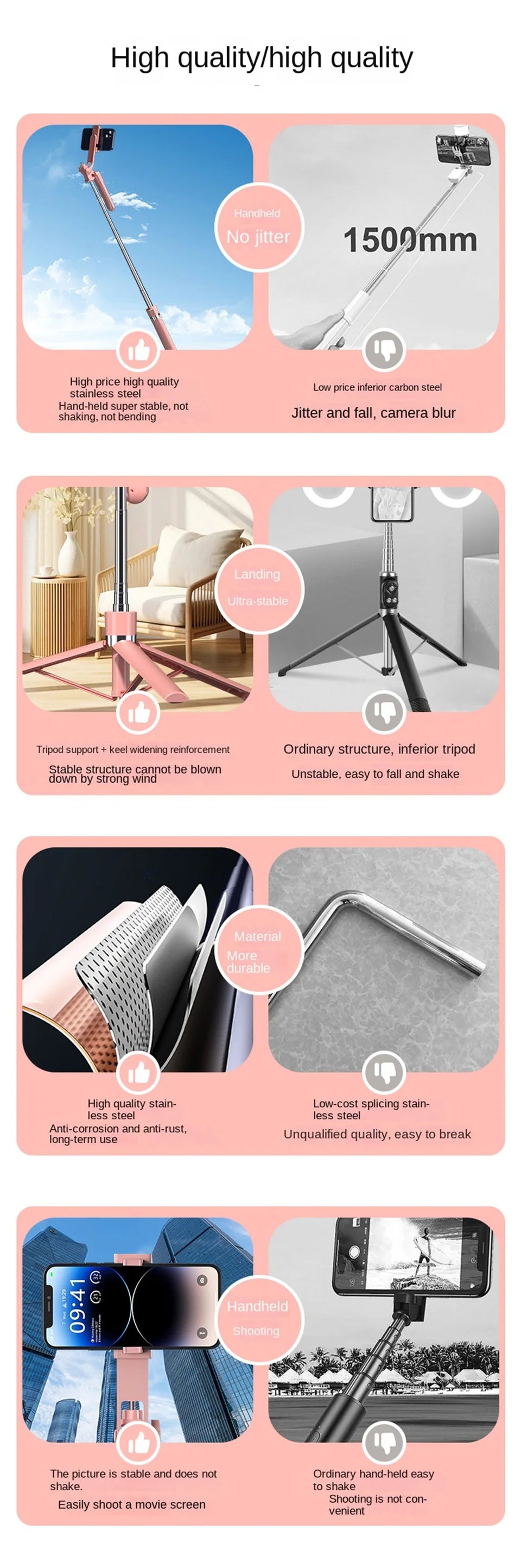 FGCLSY 1.7M selfie stick tripod with Light wireless remote control 360 ° rotation for smartphone video recording live streaming