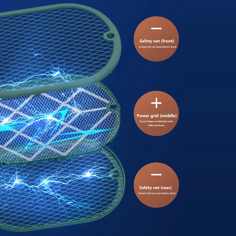 2-in-1 Electric Mosquito Killer Household Mosquito Racket With Purple Killer Lamp USB Charging Rechargeable Bug Fly Swatter