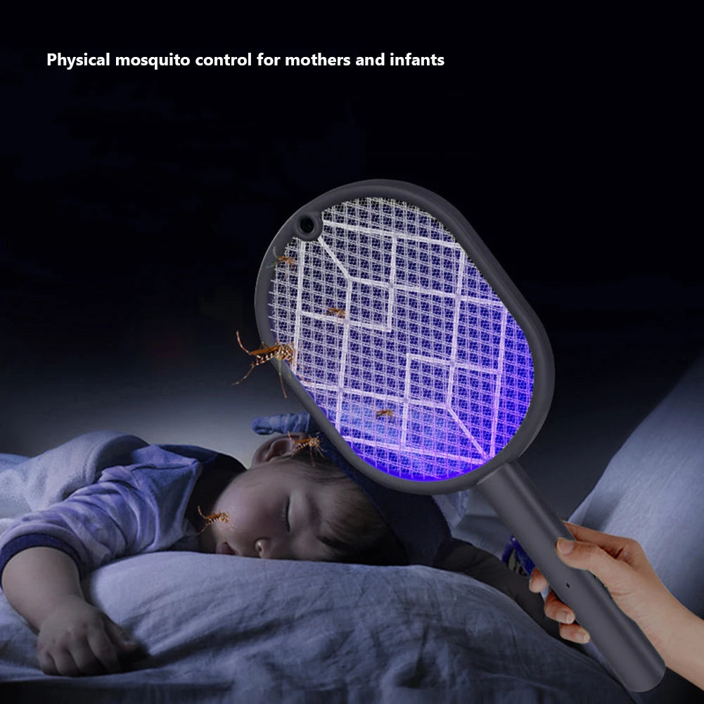 2-in-1 Electric Mosquito Killer Household Mosquito Racket With Purple Killer Lamp USB Charging Rechargeable Bug Fly Swatter