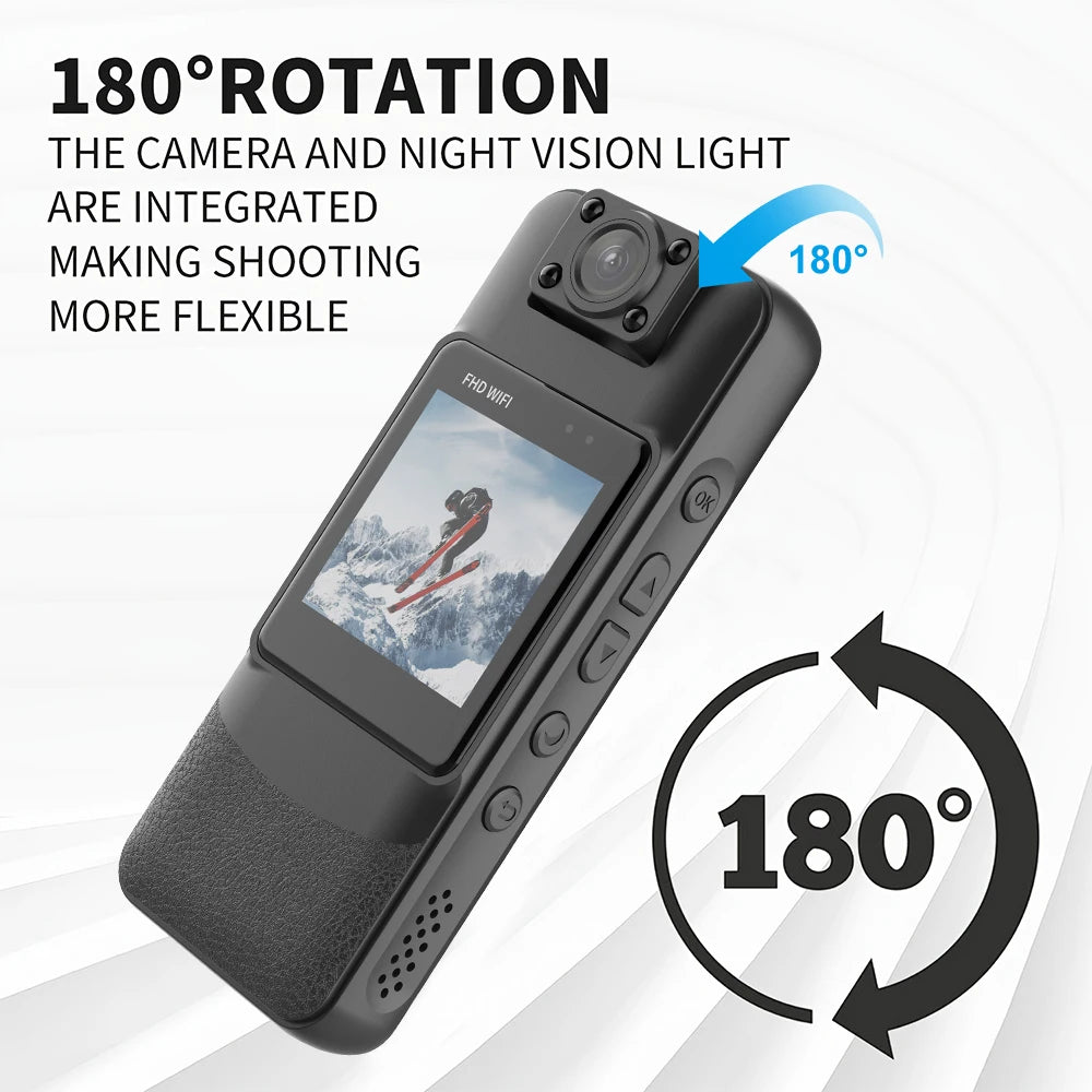 4K HD Mini WiFi Camera Infrared Night Vision Clip-On Body-Worn Camera Suitable for Law Enforcement Recording, Outdoor Activities