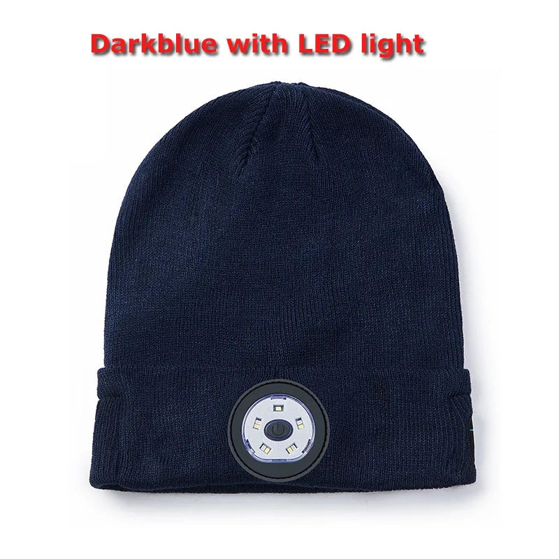 Warm Beanie Bluetooth 5.0 LED Hat Wireless Stereo Headset Music Player with MIC for Handsfree Support Dimming Rechargeable