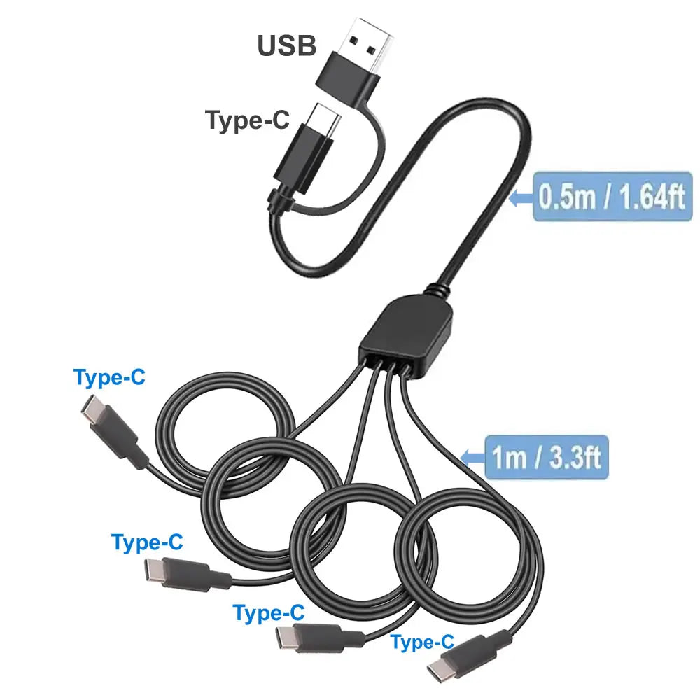 USB C Splitter Multi Charging Cable,USB A/C to Type C Charging Cord, with 4 Type-C Connectors for Cell Phones Tablets and More