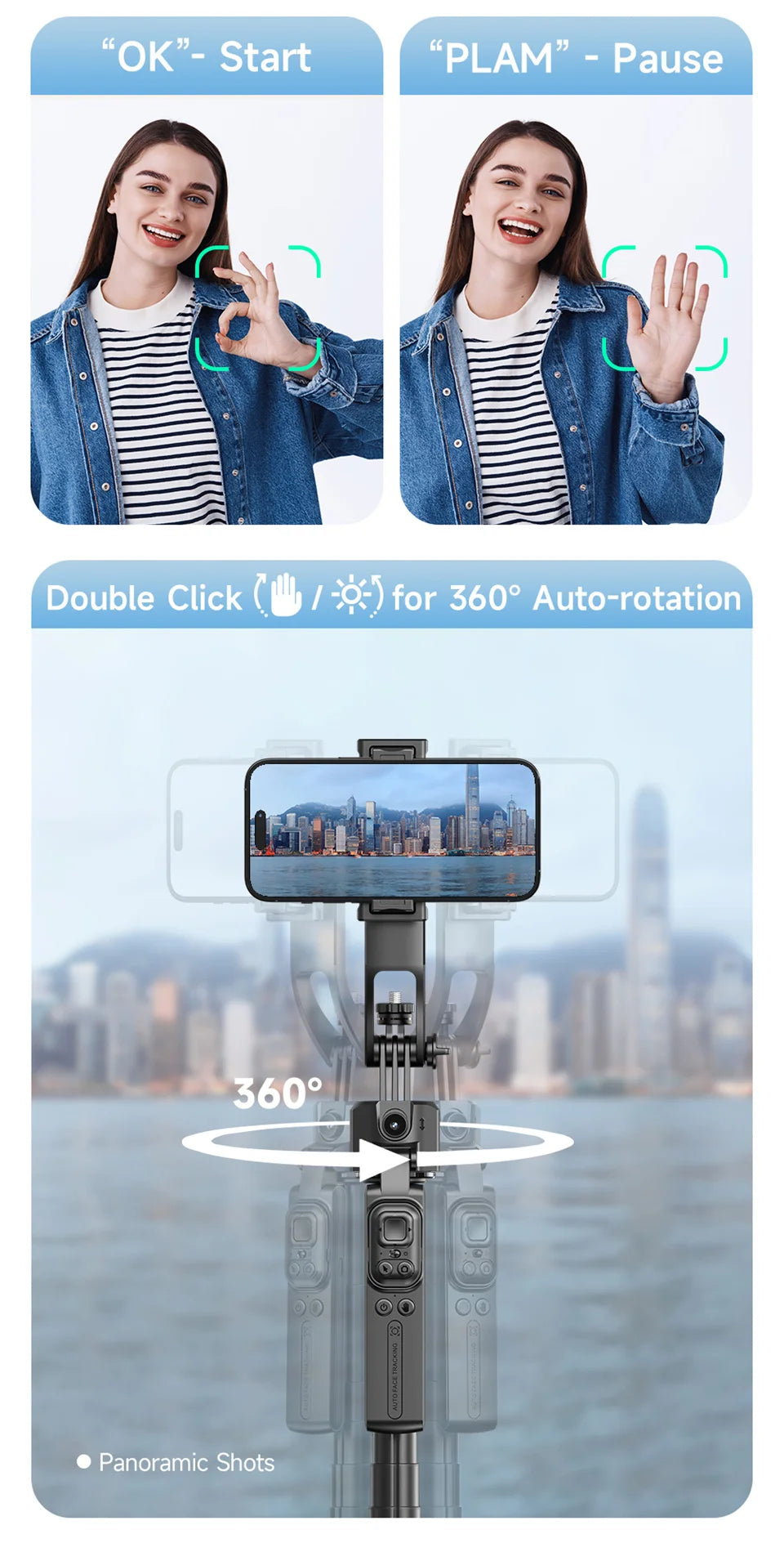 C17 Selfie Tripod for Cell Phone 360°Auto-Rotation AI Tracking Shooting Quadrapod with Remote Control