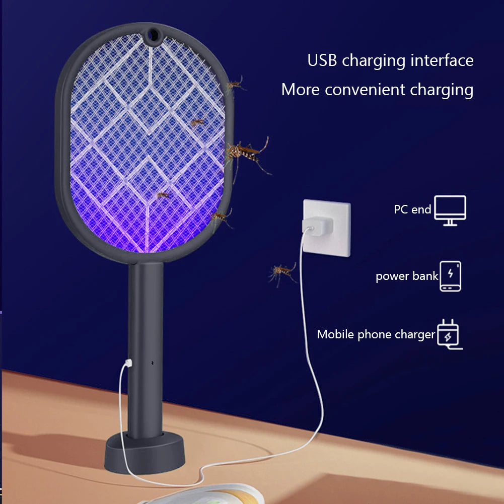 2-in-1 Electric Mosquito Killer Household Mosquito Racket With Purple Killer Lamp USB Charging Rechargeable Bug Fly Swatter