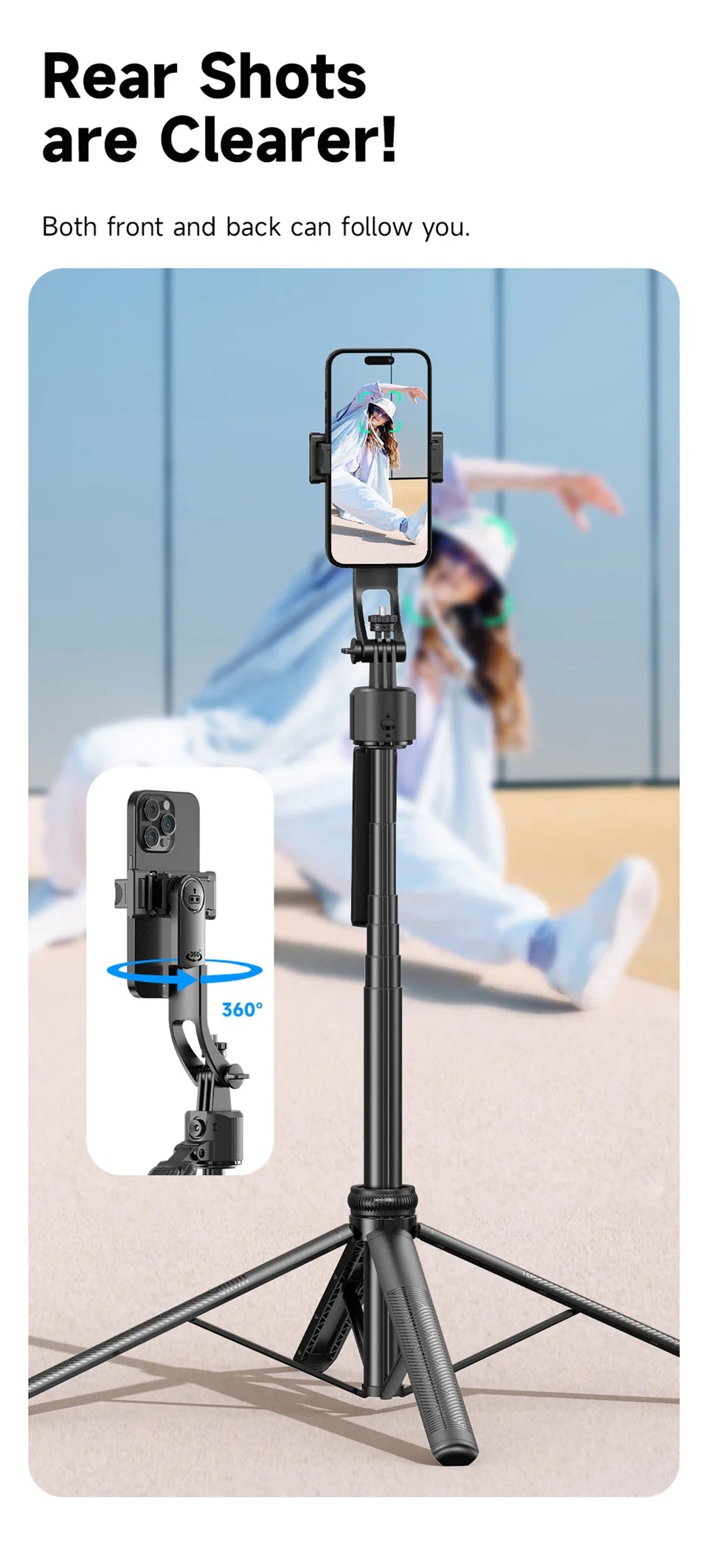 C17 Selfie Tripod for Cell Phone 360°Auto-Rotation AI Tracking Shooting Quadrapod with Remote Control