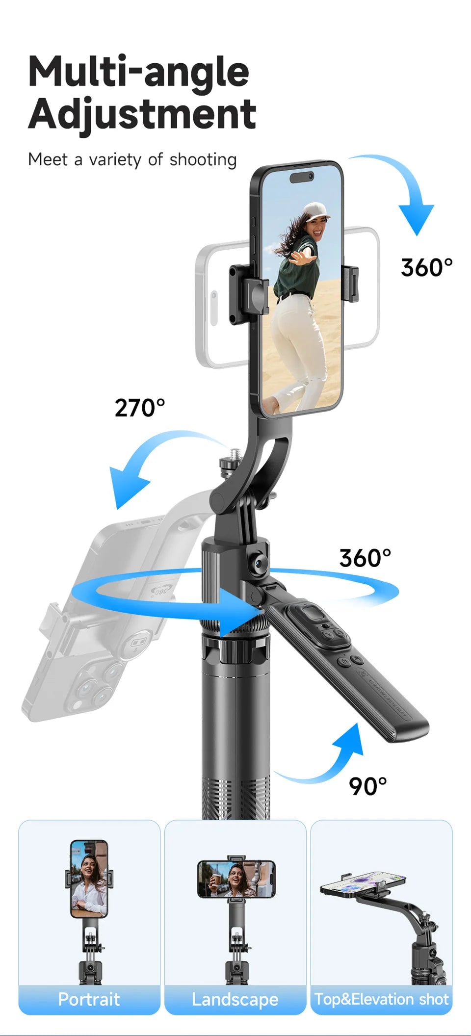C17 Selfie Tripod for Cell Phone 360°Auto-Rotation AI Tracking Shooting Quadrapod with Remote Control