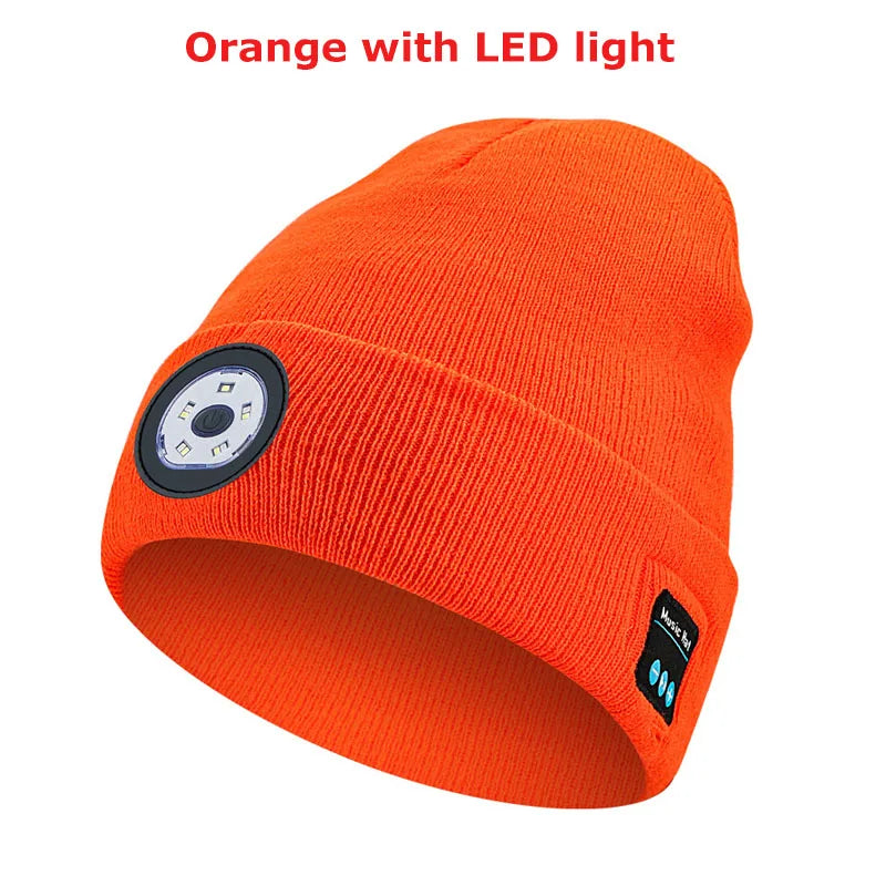 Warm Beanie Bluetooth 5.0 LED Hat Wireless Stereo Headset Music Player with MIC for Handsfree Support Dimming Rechargeable