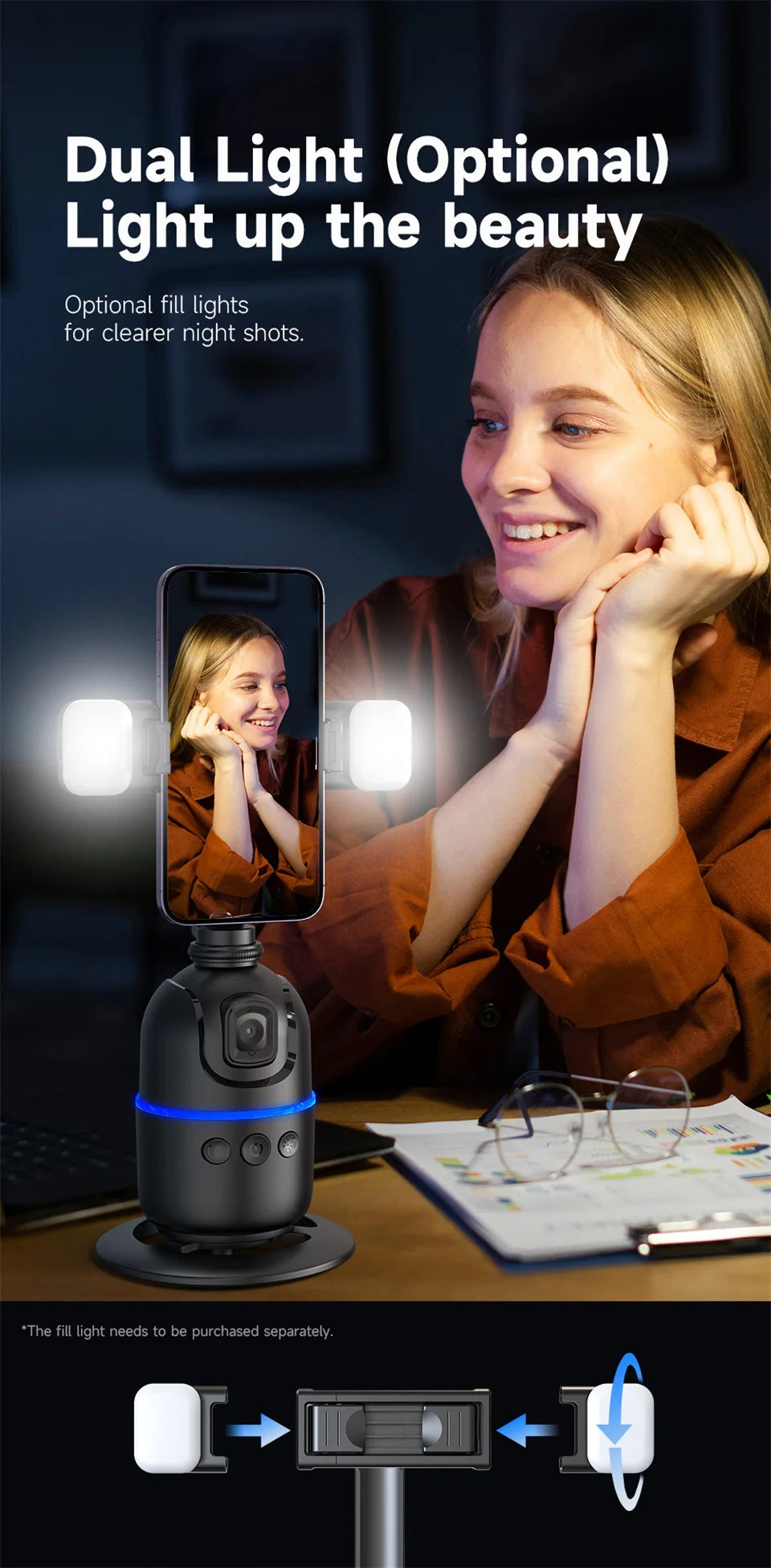 selfie stick Stabilizer 360°Auto Face Tracking AI Gimbal All-in-one Desktop Phone Holder Tripod For Smartphone Video Vlog Live