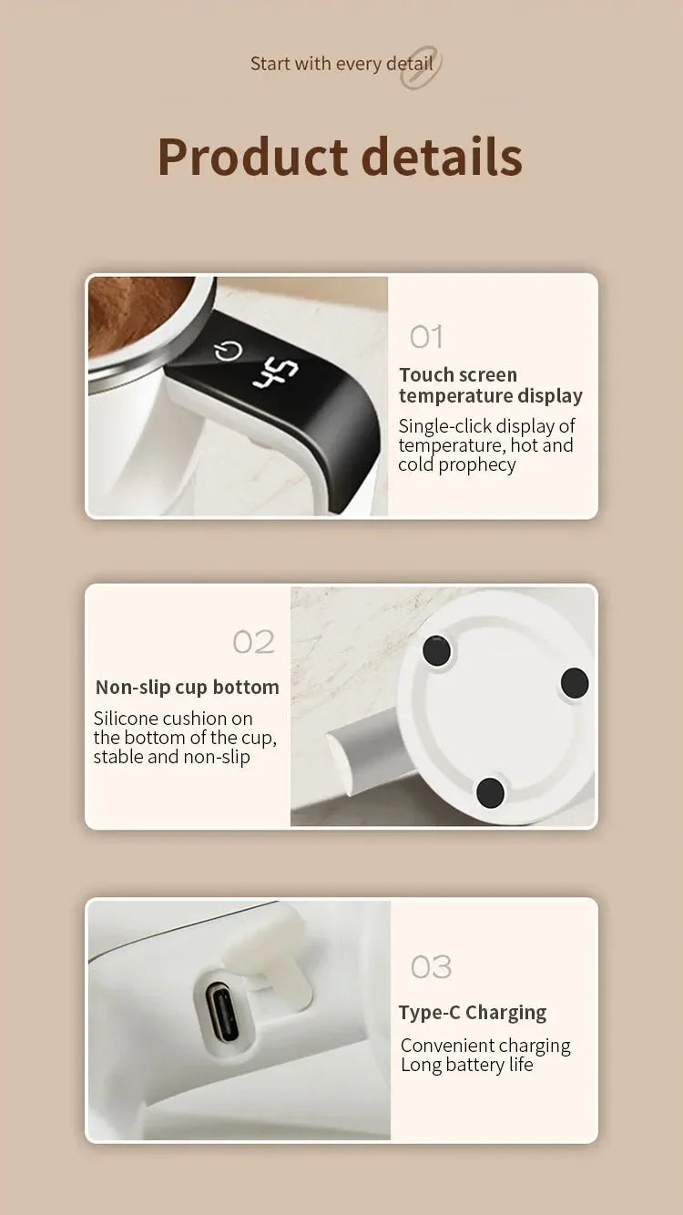 Automatic Self Stirring Magnetic Mug with LCD Screen Coffee Milk Stainless Steel Mixing Cup USB Rechargeable Smart Thermal Cups