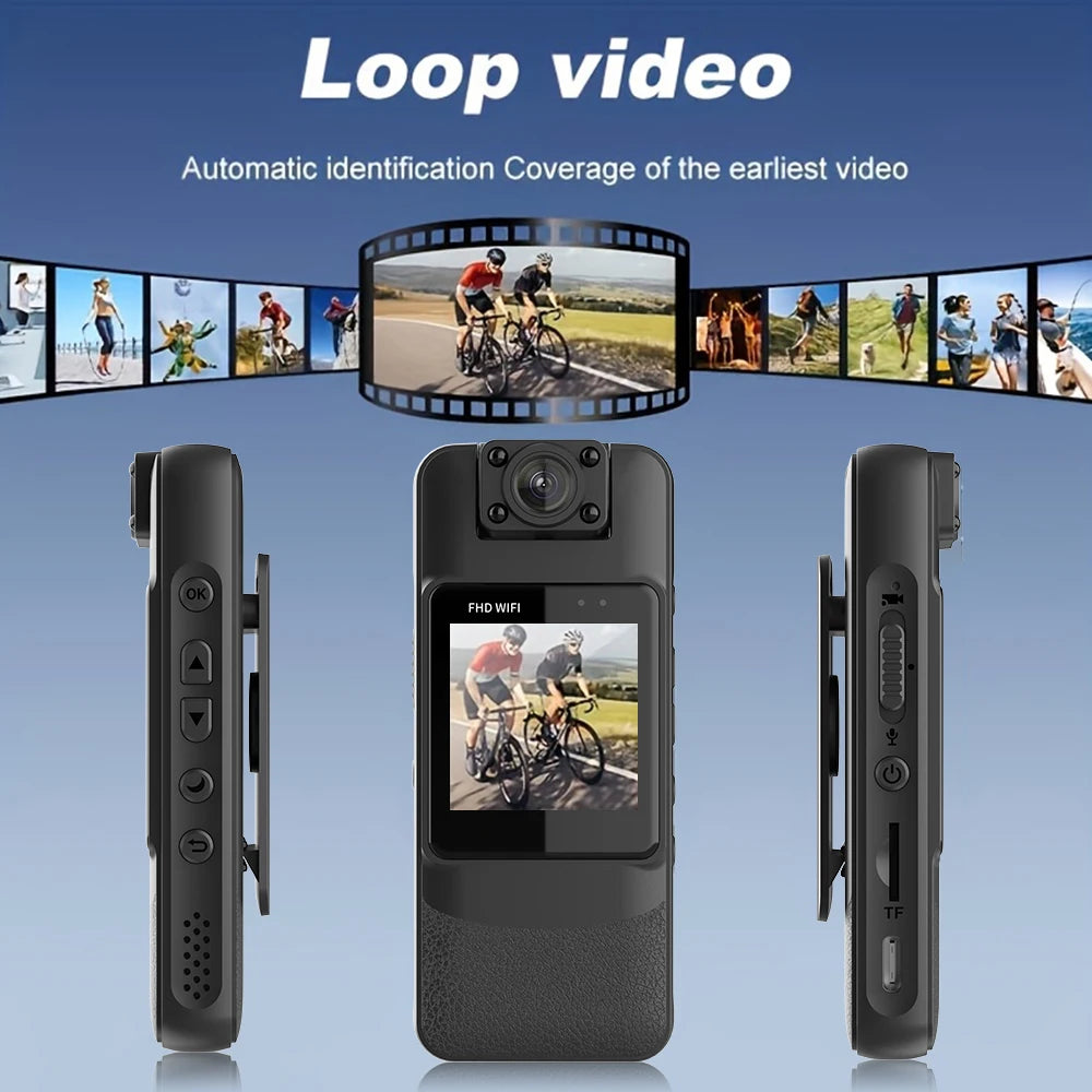 4K HD Mini WiFi Camera Infrared Night Vision Clip-On Body-Worn Camera Suitable for Law Enforcement Recording, Outdoor Activities