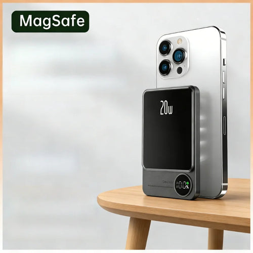 20000mAh Magnetic Wireless Power Bank with Digital Display Ultra-Slim Portable Charger for PD 30W Fast Charging Compact Travel
