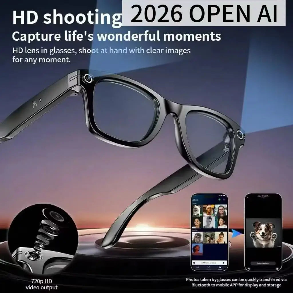 2026 AI Smart Glasses with 8MP Camera Video Recording 100+ Languages Translation Sunglasses Bluetooth Call Music Play Men Women
