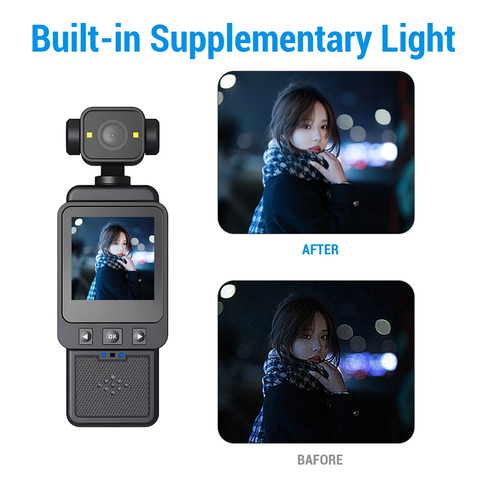 1080P Camera Vlog Camcorder Multi Axis Stabilization 270 Degree and 180 Degree Lens Rotation Multifunctional