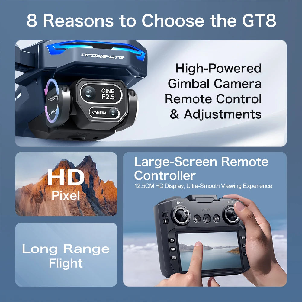 Gt8 Drone 4.3-inch Large Screen 8k High-definition Long Endurance Obstacle Avoidance Vr Glasses Remote Control Aircraft