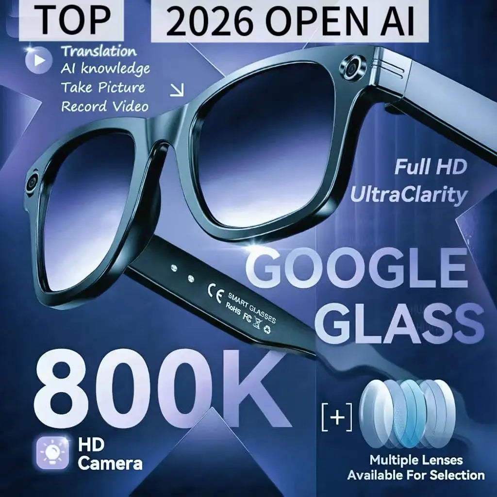 2026 AI Smart Glasses with 8MP Camera Video Recording 100+ Languages Translation Sunglasses Bluetooth Call Music Play Men Women