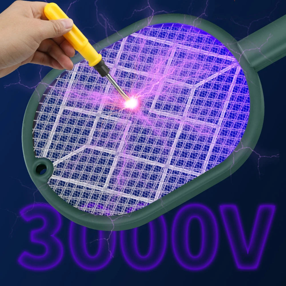 2-in-1 Electric Mosquito Killer Household Mosquito Racket With Purple Killer Lamp USB Charging Rechargeable Bug Fly Swatter