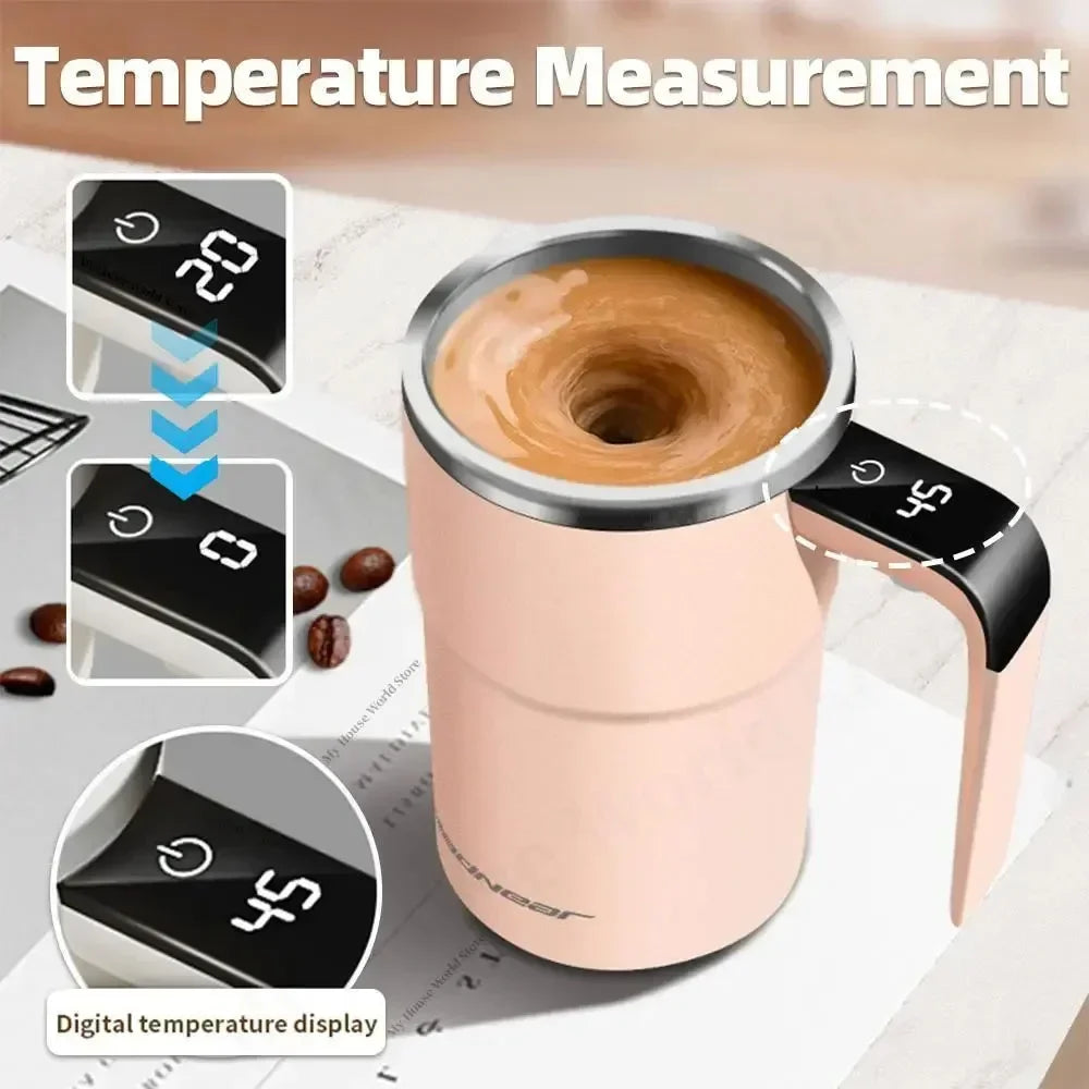 Automatic Self Stirring Magnetic Mug with LCD Screen Coffee Milk Stainless Steel Mixing Cup USB Rechargeable Smart Thermal Cups