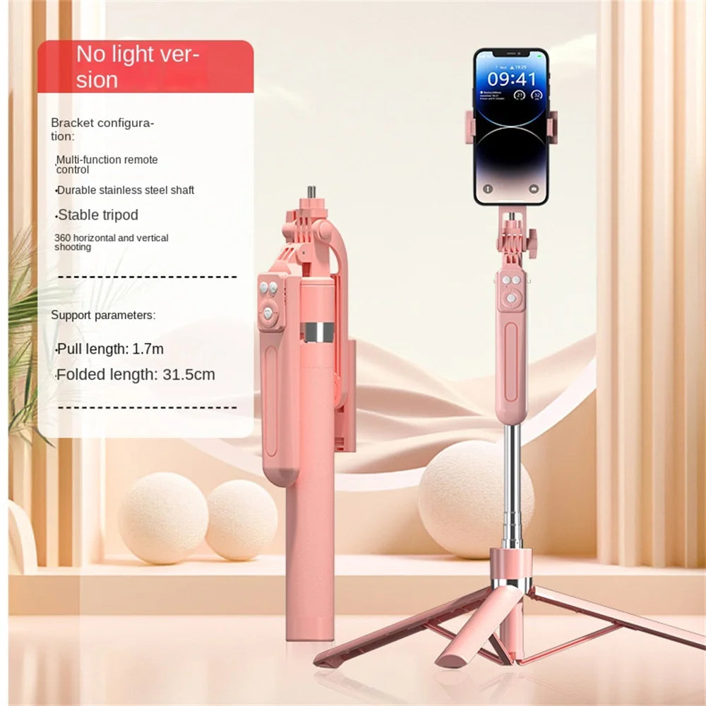 FGCLSY 1.7M selfie stick tripod with Light wireless remote control 360 ° rotation for smartphone video recording live streaming