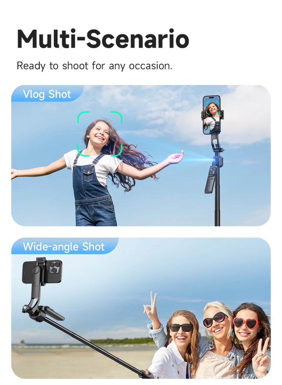 C17 Selfie Tripod for Cell Phone 360°Auto-Rotation AI Tracking Shooting Quadrapod with Remote Control